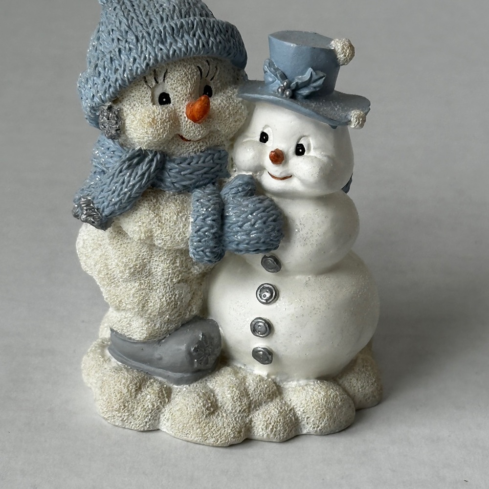 Snow buddies  Winter Snowman Figurine - Blue Scarf & Hat Holiday Decor